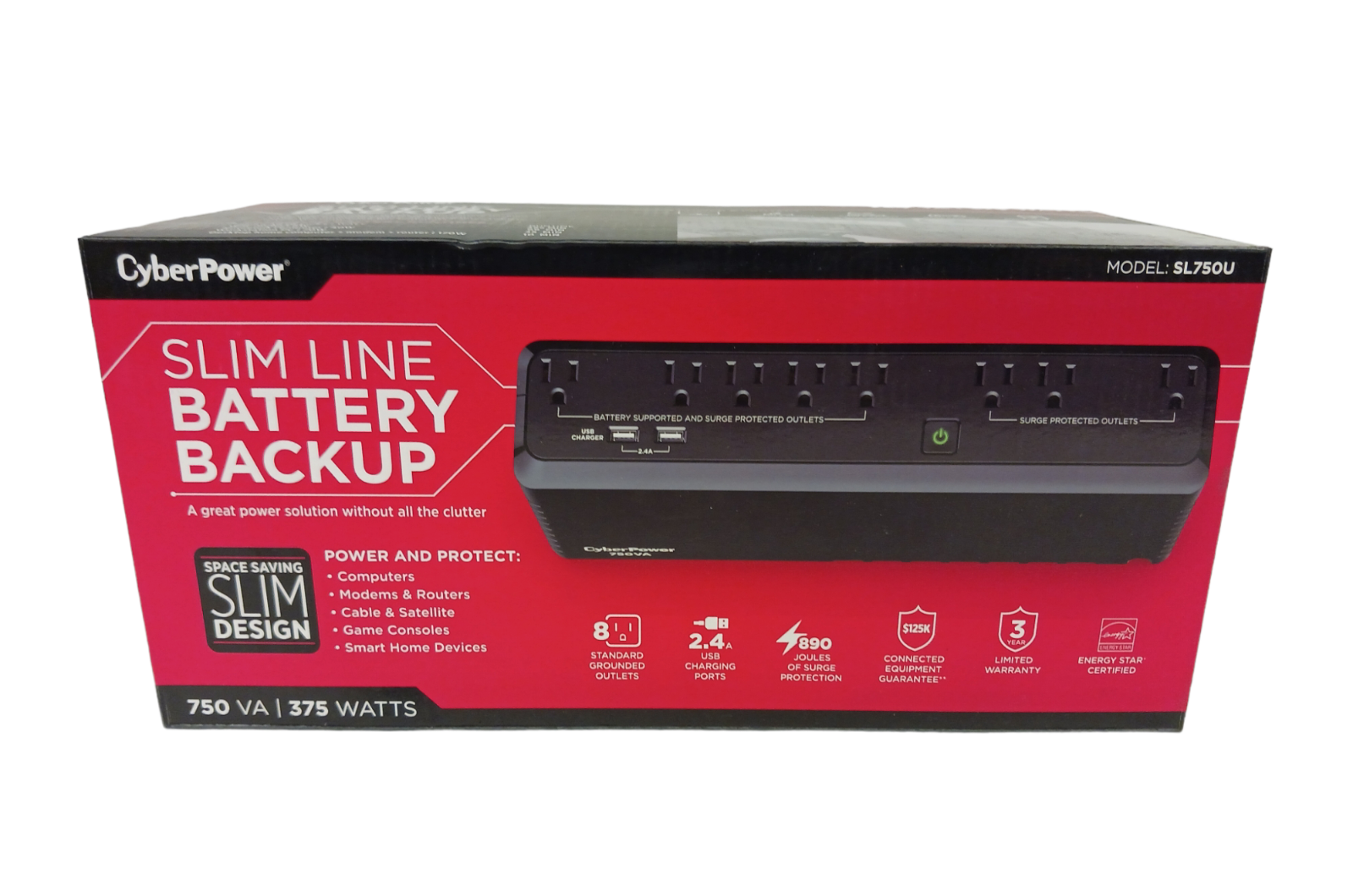 NEW CyberPower 8Outlet 750VA PC Battery BackUp System & Surge