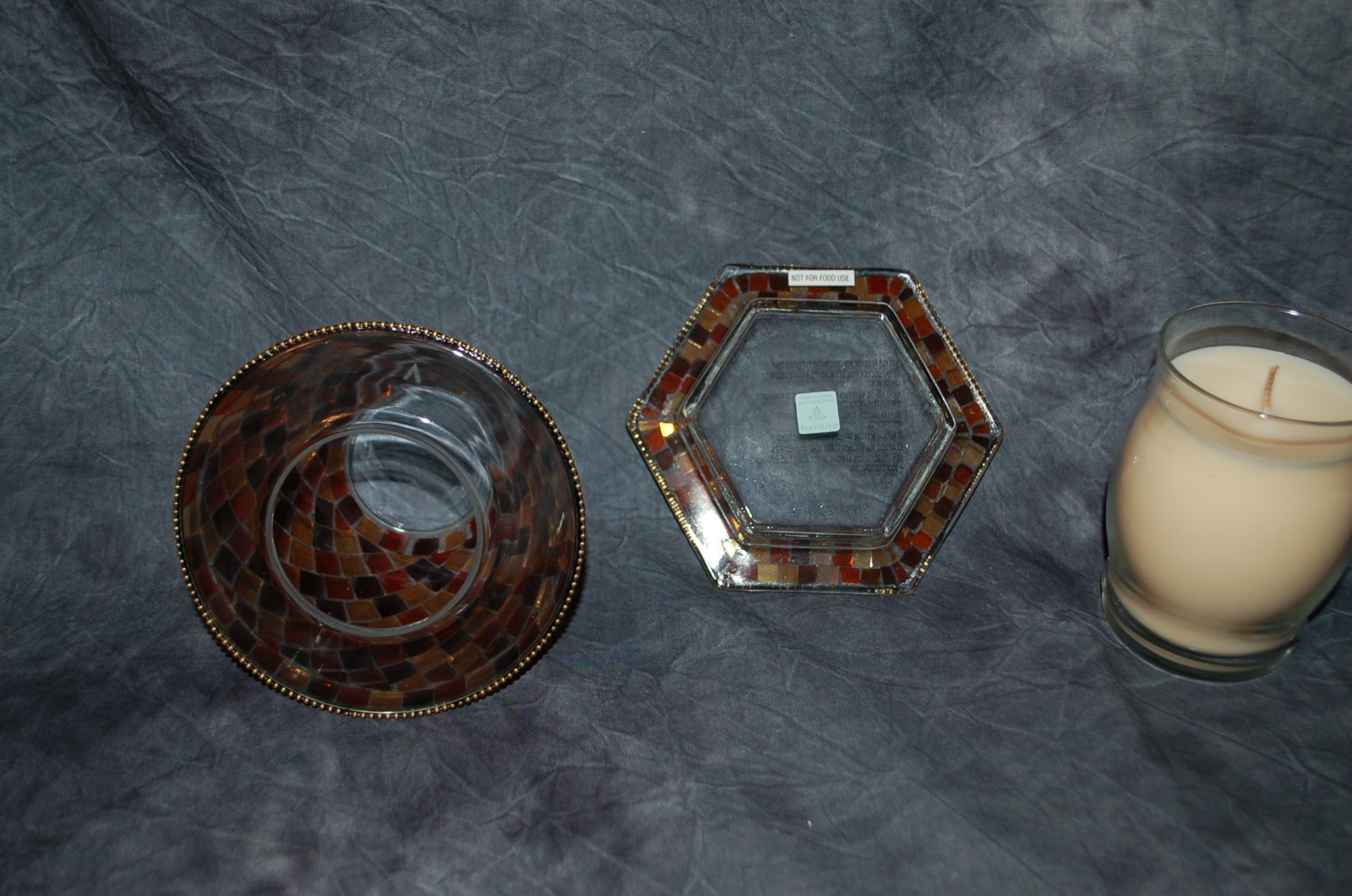 PartyLite Global Fusion Mosaic Decorative Shade, Tray AND BARREL CANDLE Set