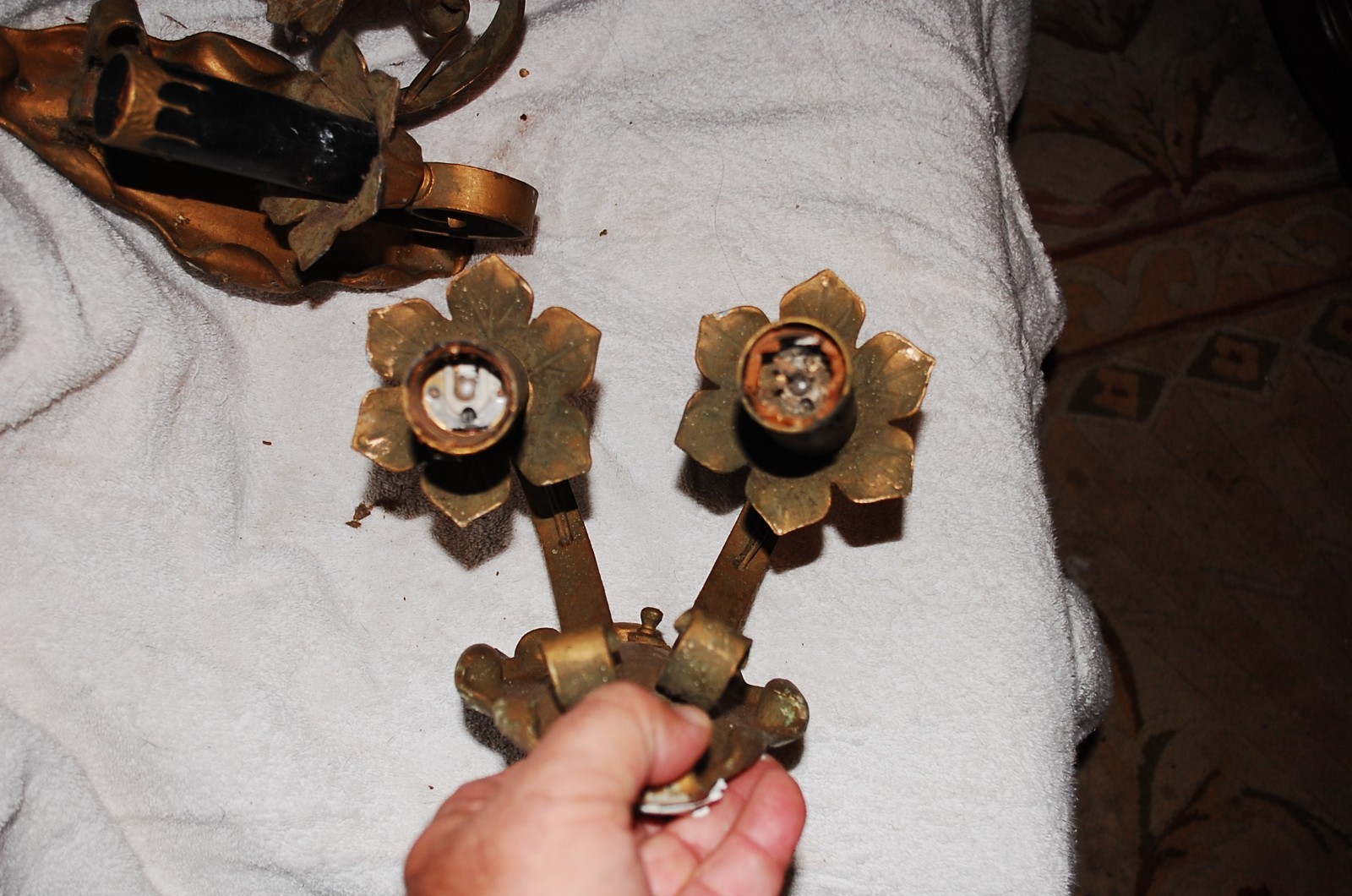 Matching set Vintage Cast iron and wrought iron wall sconces ornate