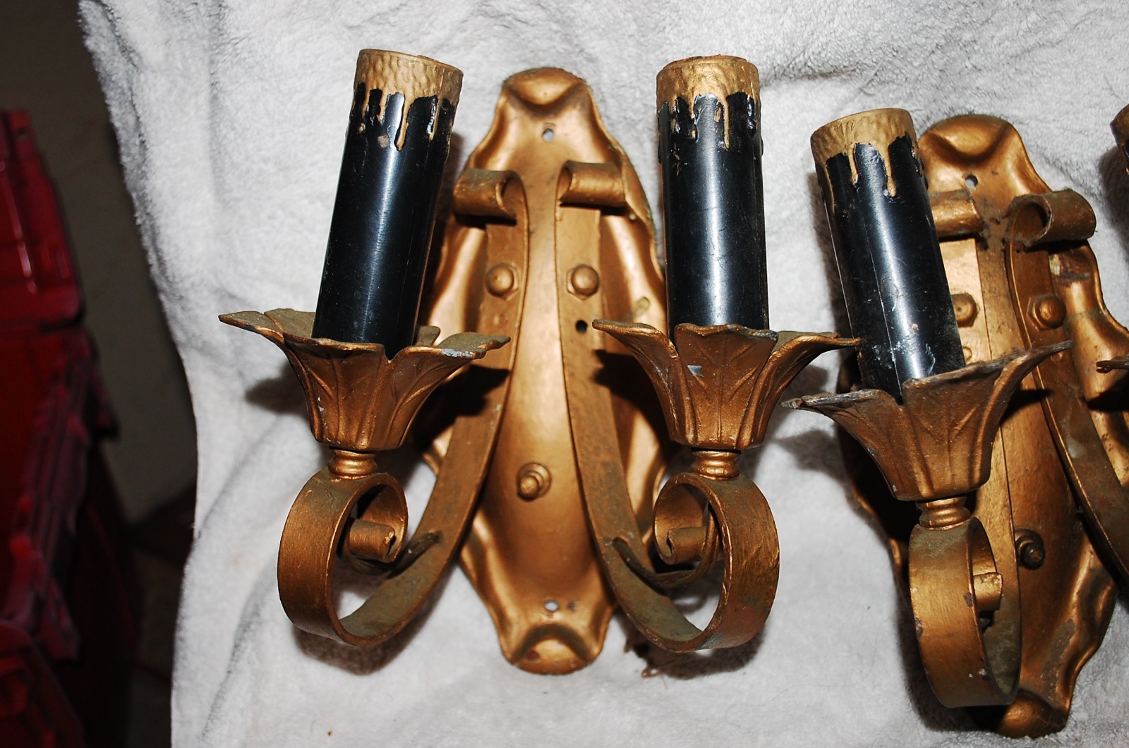 Matching set Vintage Cast iron and wrought iron wall sconces ornate