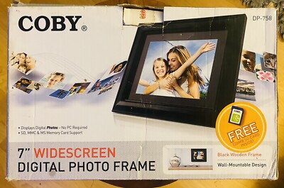 Digital Photo Frame Coby DP-758 7'' Widescreen Black Wood Frame