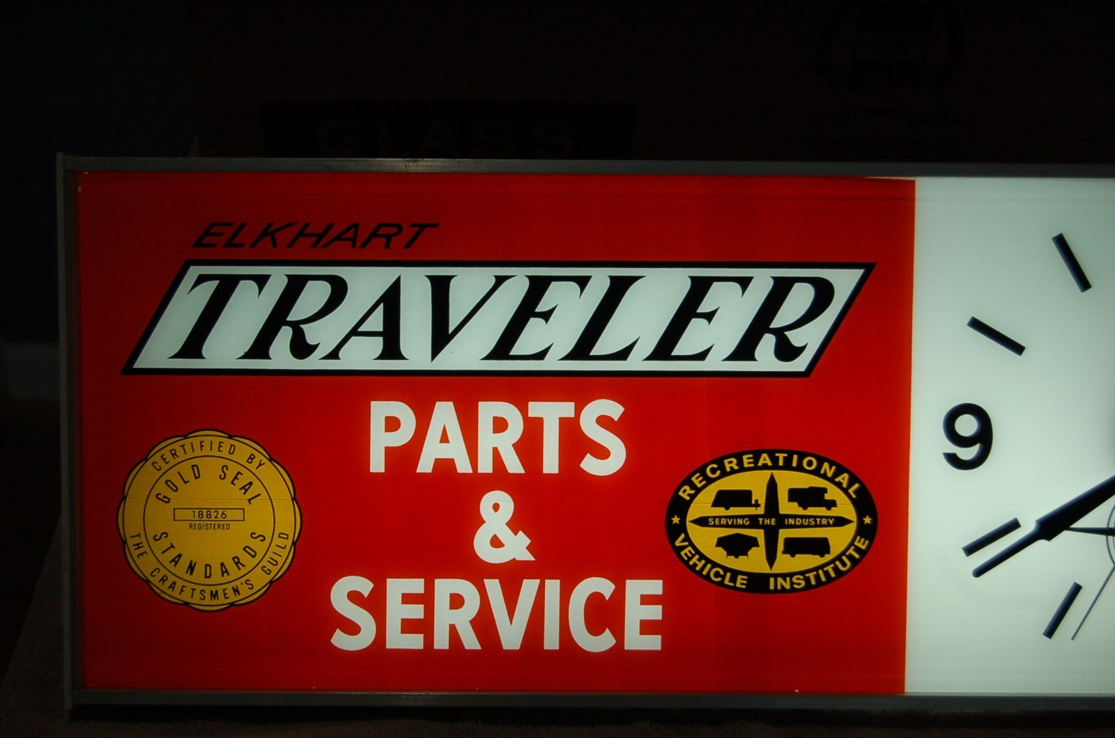 NOS Elkhart Traveler trailor lighted clock sign, Original box NM+ vintage