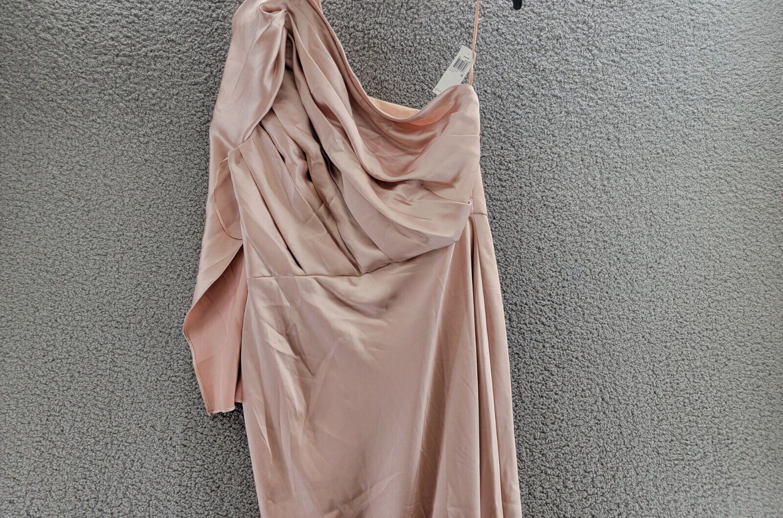 Amsale One Shoulder Draped Column Gown Women's 18 Rose Quartz Back Zip Closure - Picture 3 of 16