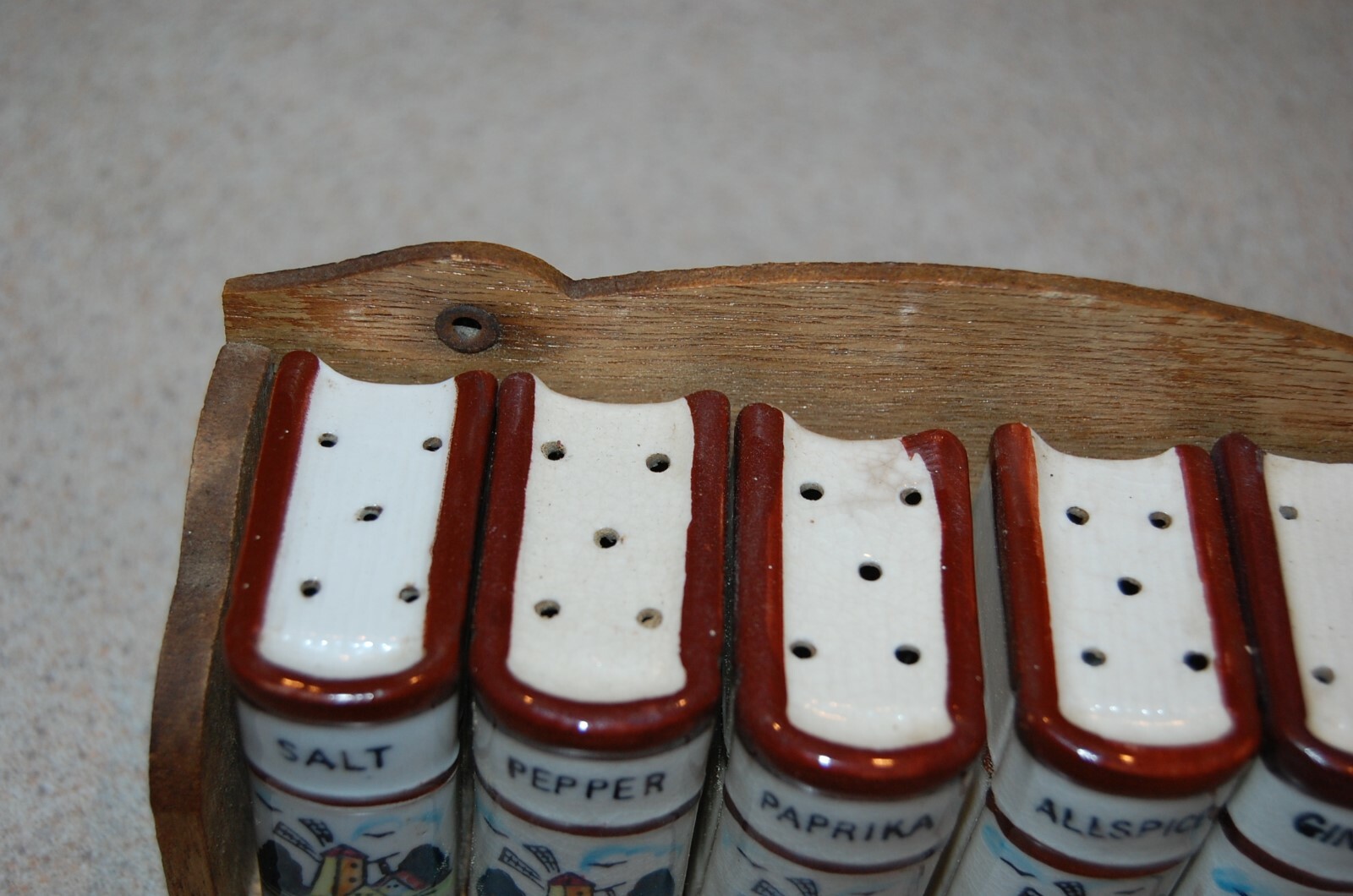 Vintage 6-piece Windmill Spice Set w/Rack - Shakers Books - Made in Japan Nice