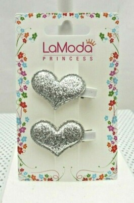 LaModa enfant set deux pinces avec coeurs paillettes argentés 