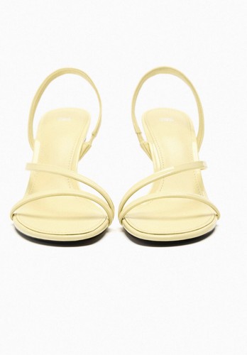 Zara Leather Strappy WideHigh Heeled Sandals Vanilla Yellow