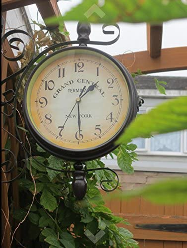 Wrought Iron Antique-Look Brown round Wall Hanging Double Sided Two Faces Retro