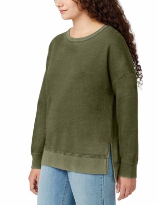 Buffalo Women's Relaxed Vintage Wash Crewneck Soft Terry Sweater Pullover D10