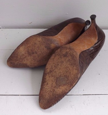 60s Vintage Heels Classic Shoes Sears Featherlite 5 1/2 Pointy Toe Faux Snake