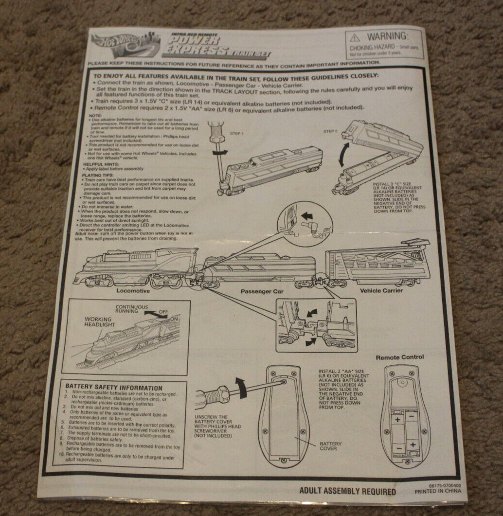 Power Express Train Set Manual, Laminated, 2000 (vintage Toy Manual)