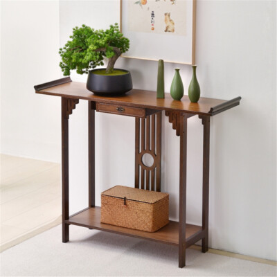Elegant Edges Rustic Wood Narrow Console Table Hall Table Side Stand Shelf 32''