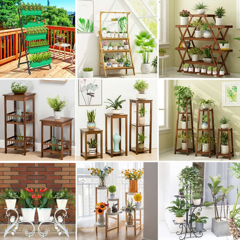Metal/Wooden Multi Tiered Plant Pot Stand Flowers Greener Indoor Outdoor