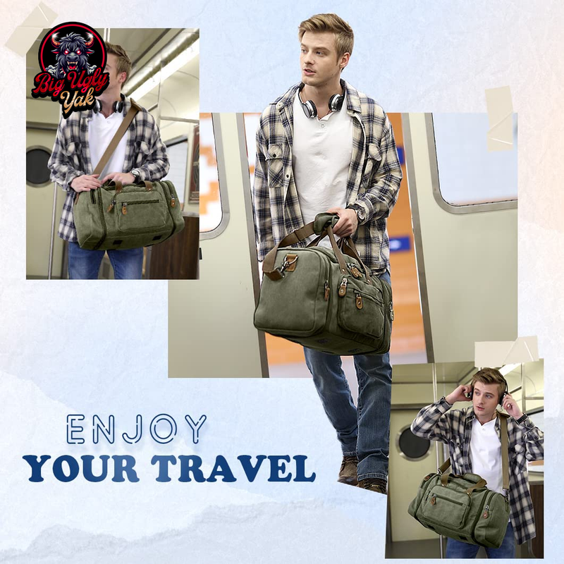 Canvas Duffle Bag for Travel 60L Duffel Overnight Weekender Bag (Army Green)