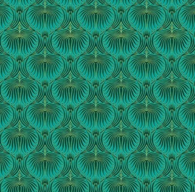 Empress by Chong A Hwang Green Feather Wallpaper Cotton Fabric by Yard