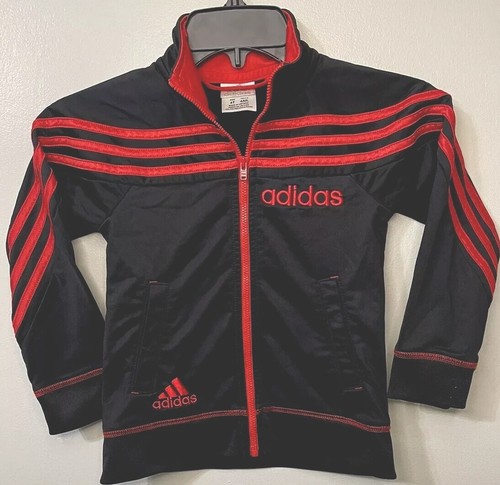 Adidas Track Jacket Toddler 4T Black Red 3 Stripes Run DMC
