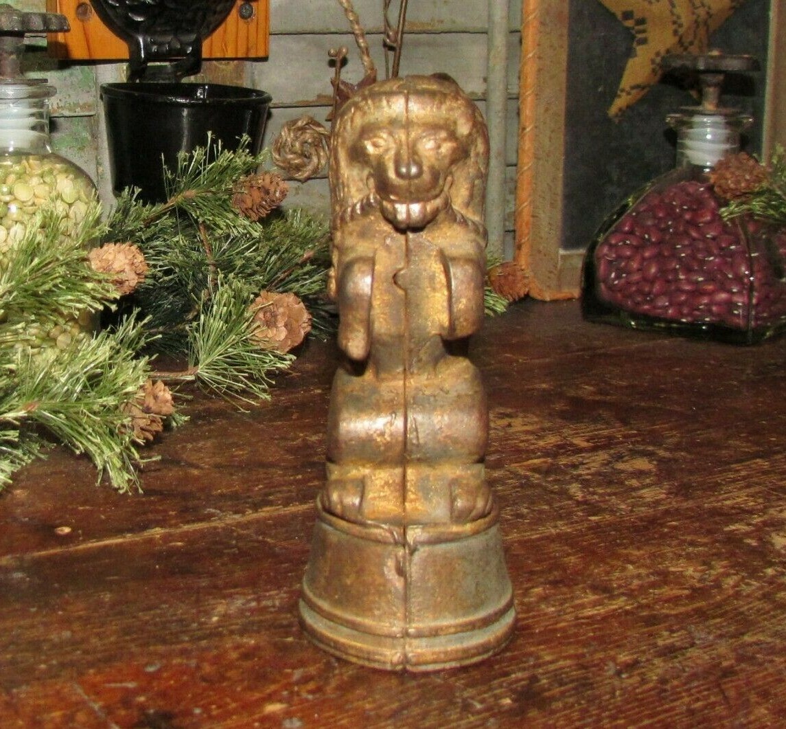 Original Antique Vtg 1920 A C Williams Lion on Tub Cord in Mouth Stil Penny Bank