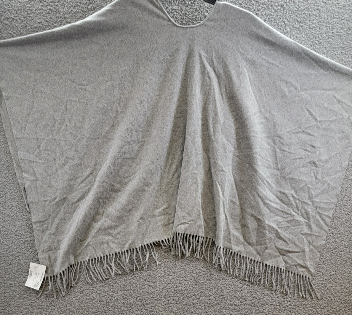 rag & bone Fringe-Trim Cashmere Poncho Women's One Size Gray Heather Open Front - Picture 9 of 15