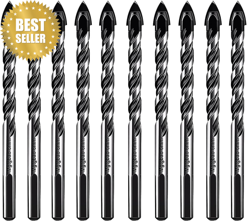 6MM Masonry Drill Bits, 10PC 1/4” Concrete Drill Bit Set for Tile,Brick, Plastic