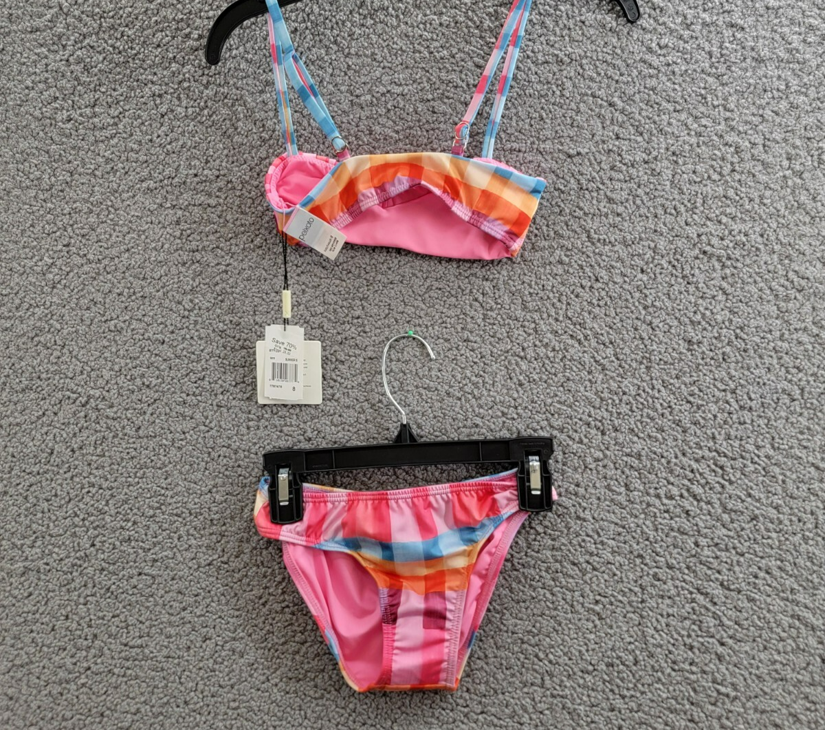 Peixoto Emmy Two Piece Swim Suit Girls' 8 Multi Check Adjustable Straps Pullover - Picture 2 of 23