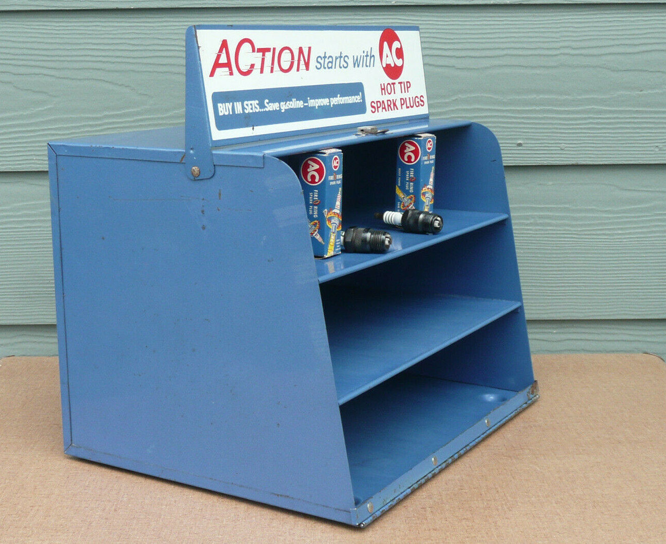 AC Hot Tip Spark Plugs Vintage Metal Cabinet Gas Station Store Display