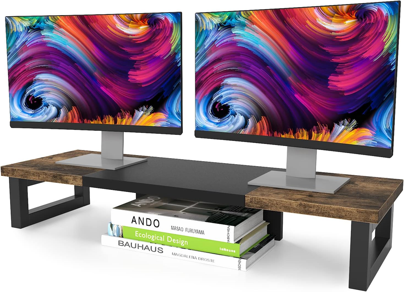 Dual Monitor Riser Stand, Sturdy Computer Monitor Riser, Multi-Purpose Desktop S
