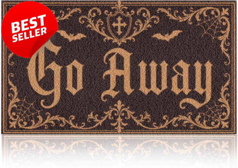 Gothic Bat Door Mat Go Away Coir Welcome Rug Spider Web Halloween Decor - US