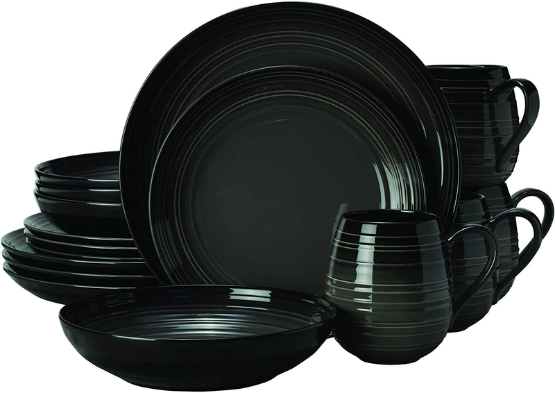 Mikasa Swirl Coupe Black 16 Piece Dinnerware Set, Service for 4, Gaphite Ombre
