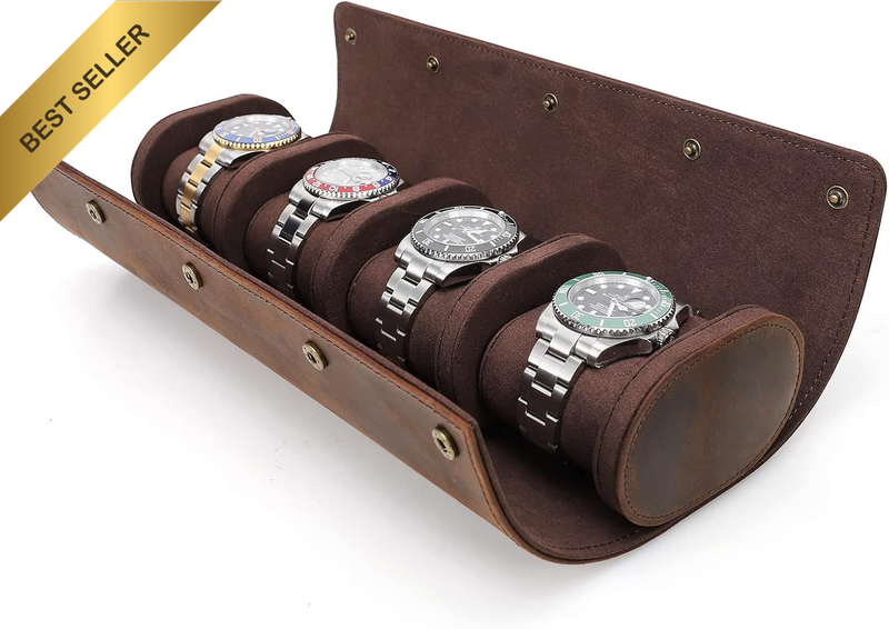 Leather Travel Watch Roll for Men, Crazy Horse Leather Watch Box Case, Watch Rol