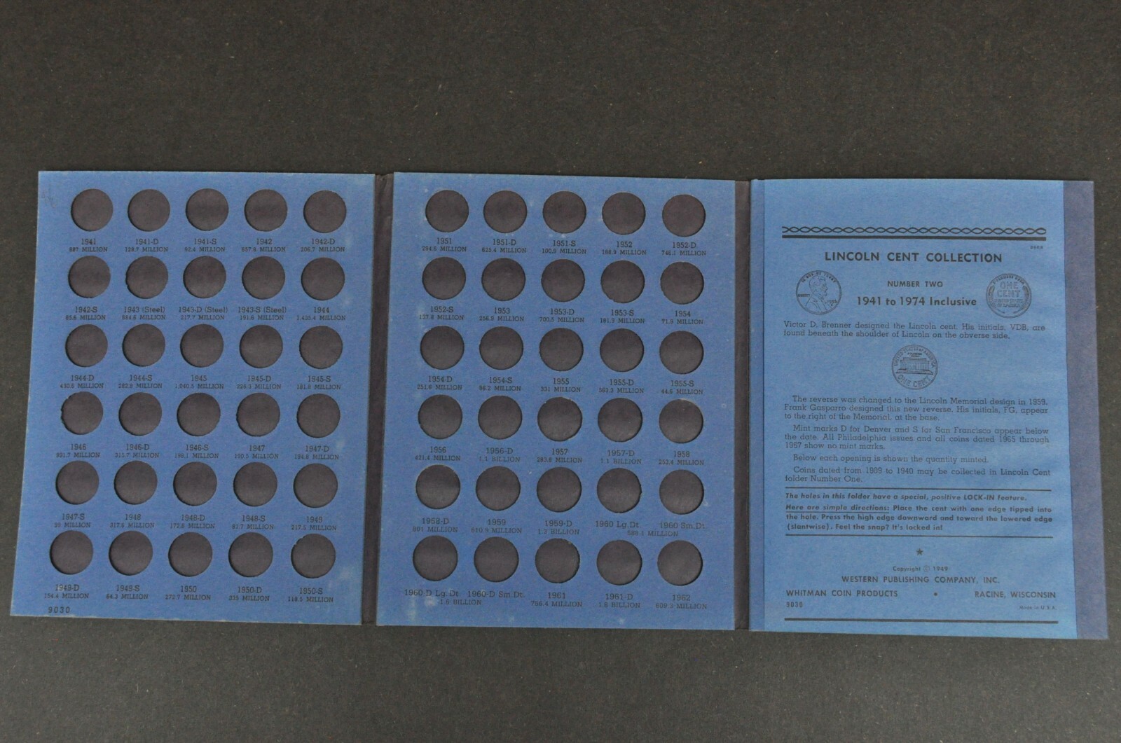 Vtg Lincoln Cents Penny Coin 1941 to 1974 Whitman Book Album Folder Only 9030