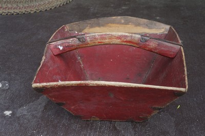 Antique Primitive Old Red Paint Tung & Groove Handle Carrier Box 15