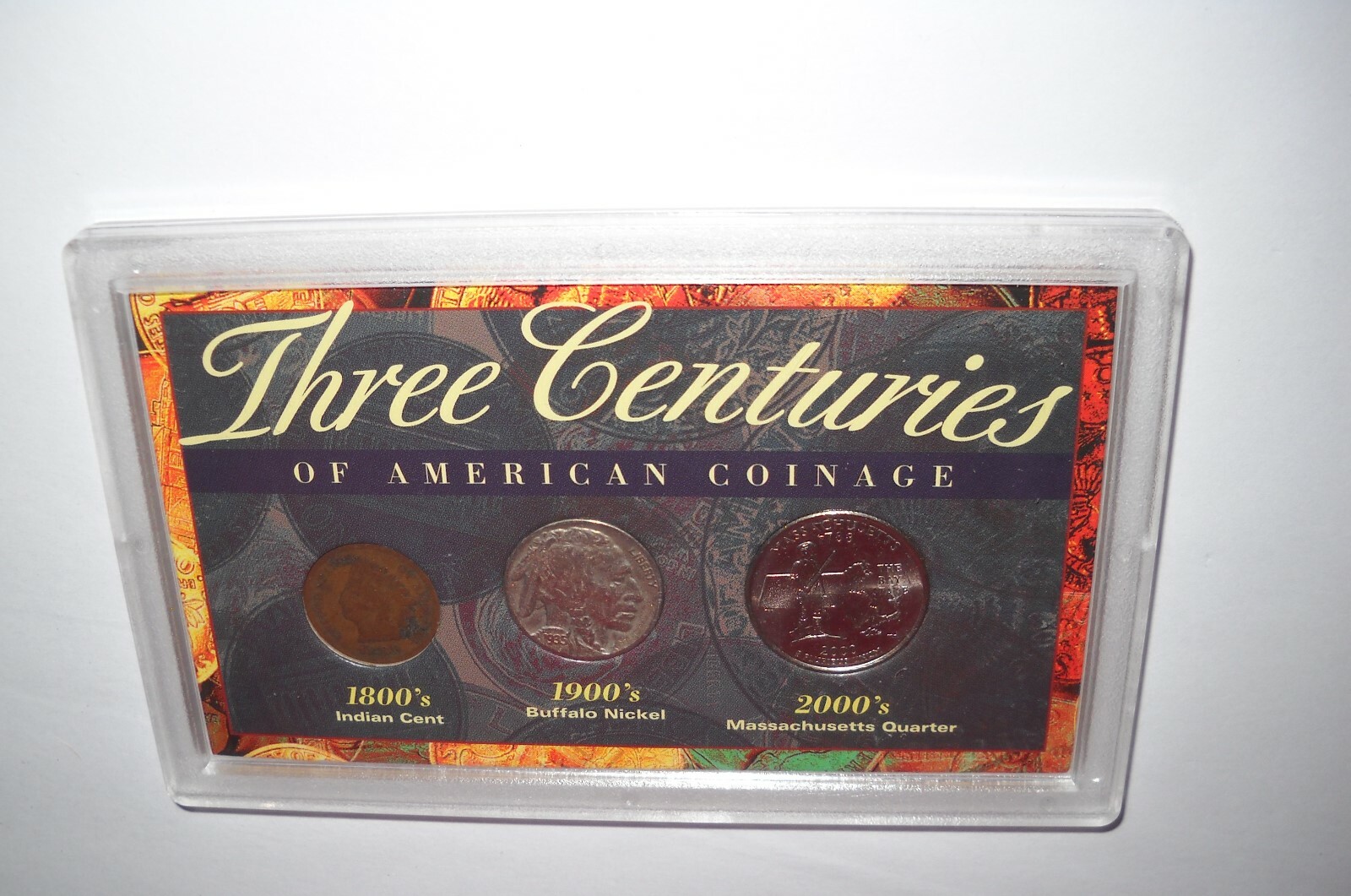 1889 Indian cent, 1935 Buffalo nickel 2000 massachusetts Quarter Three Centuries