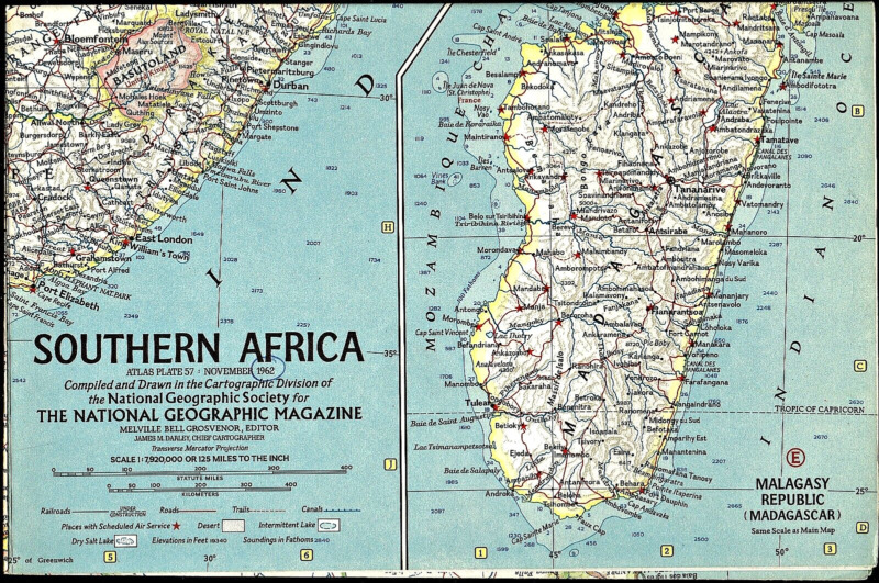 1962-11 November Vintage National Geographic Map SOUTHERN AFRICA (540)