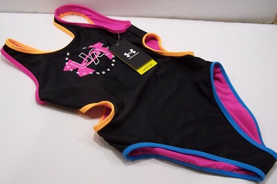 Under Armour UPF 50 One Piece Bathing Suit BLACK/ORANGE/PINK/BLUE Women's 14