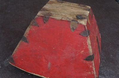 Antique Primitive Old Red Paint Tung & Groove Handle Carrier Box 15