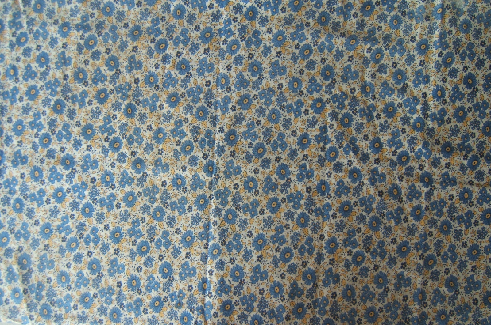 Vintage Cotton Fabric Small Print Floral Blue Yellow on Cream 43