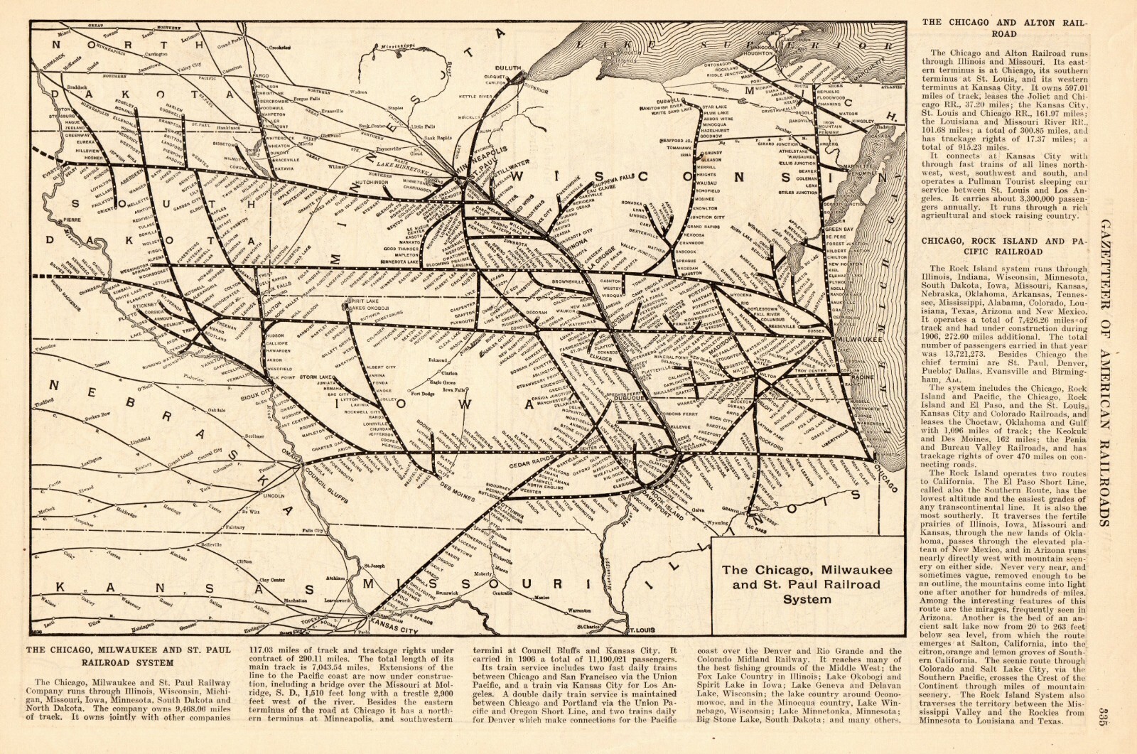 1907 Antique Chicago Milwaukee St Paul Railroad Map Vintage Railway Map 6538