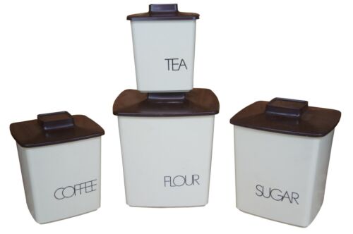 4 Mid Century Modern Plastic Nesting Baking Canisters Flour Sugar Coffee Tea 8"