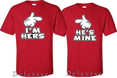 I'm Hers He's Mine Valentine Couple matching funny cute T-Shirts S-4XL