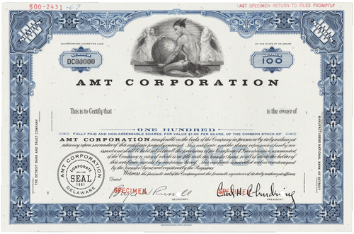 AMT Corporation. Stock Certificate