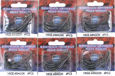 (6) Packs Luck E Strike 1/8 Oz Swim Bait Belly Weighted 4/0 Fish Hooks Brand New