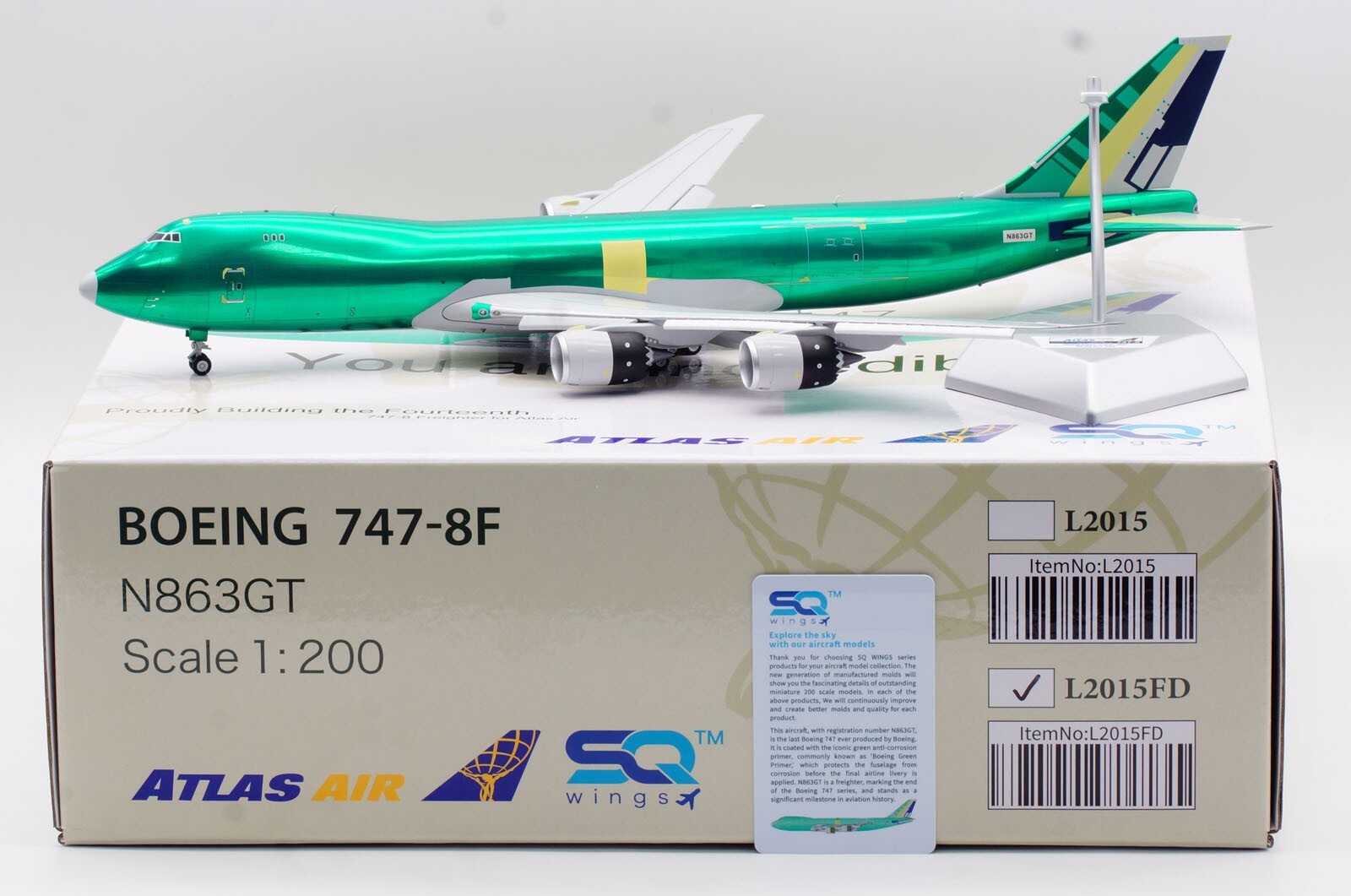 SQ Wings 1:200 Atlas Air Boeing B747-8F Diecast Aircraft SQ Wings 1:200 Atlas Air Boeing B747-8F Diecast Aircraft