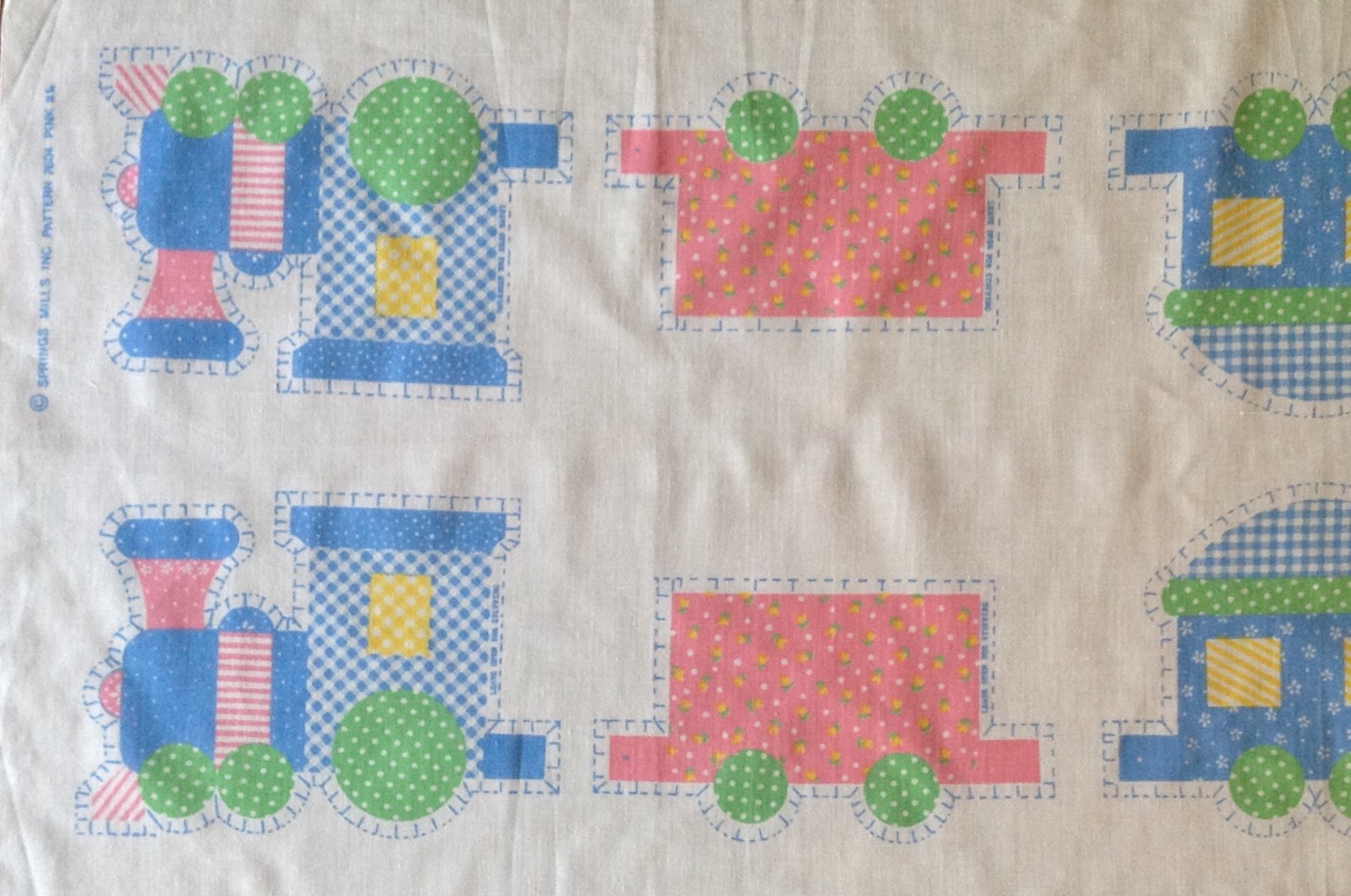 4 Vtg 1970s Cut and Sew Train Toy Pillow Calico Fabric Panel Easy Beginner Baby