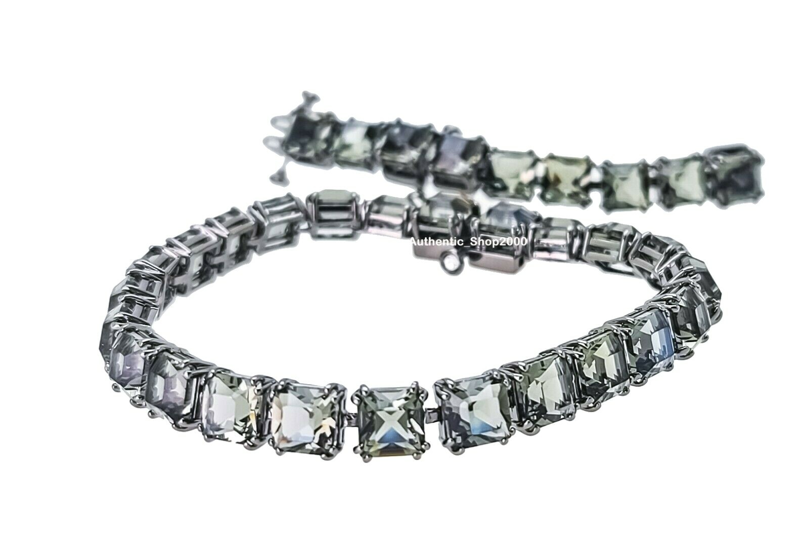 Pre-owned Swarovski 100% Authentic  Gray Square Cut Crystal Millenia Bracelet 5615656