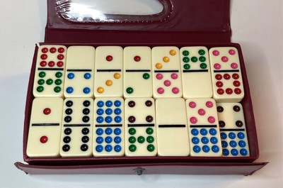 DOUBLE NINE PROFESSIONAL DOMINOES SET OF 55- MARBLEIZED W/RED VINYL CASE