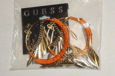 NWT GUESS EARRINGS Gold Indians Style Orange Color Elegant