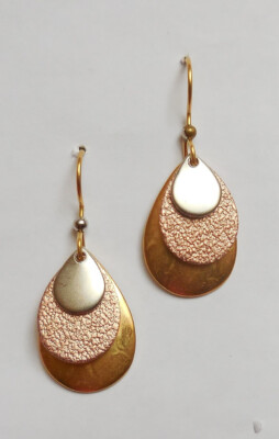 New Silver Forest Triple Mixed Metal Teardrops Dangle Earrings Surgical Steel