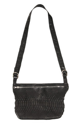 Vereda New York Men Cross Body Pouch Travel Bag Black Python Snake Skin Leather
