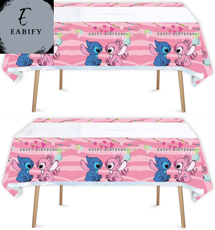 2Pcs Pink Lilo and Stitch Birthday Party Tablecloth Table Cover,Lilo and Stitch