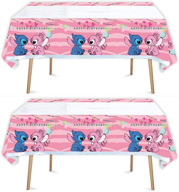 2Pcs Pink Lilo and Stitch Birthday Party Tablecloth Table Cover,Lilo and Stitch