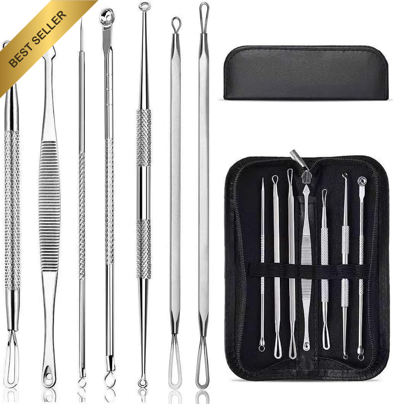 7Pcs Blackhead Remover Kit Stainless Steel Acne Comedone Extractor Set with Case